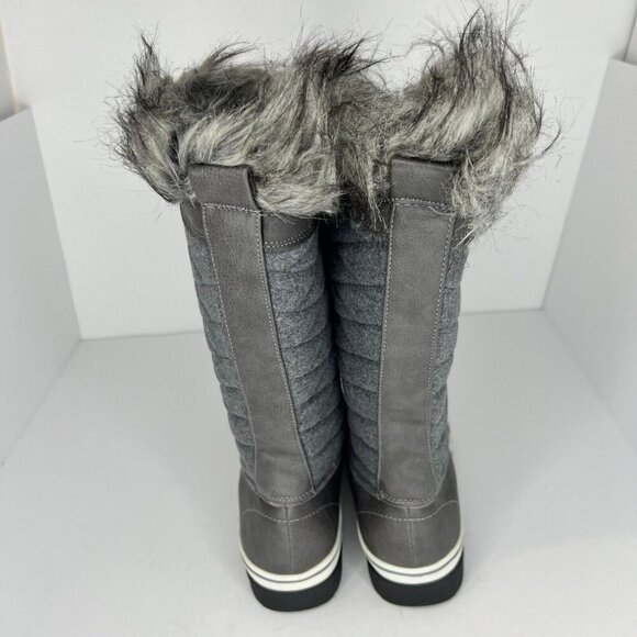 Womens Dark Gray Waterproof Lace Up Faux Fur Winter Mid Calf Size 8M Snow Boots - Picture 4 of 8